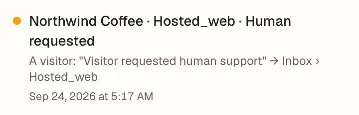 System notification: Human takeover requested — a conversation needs a human operator.